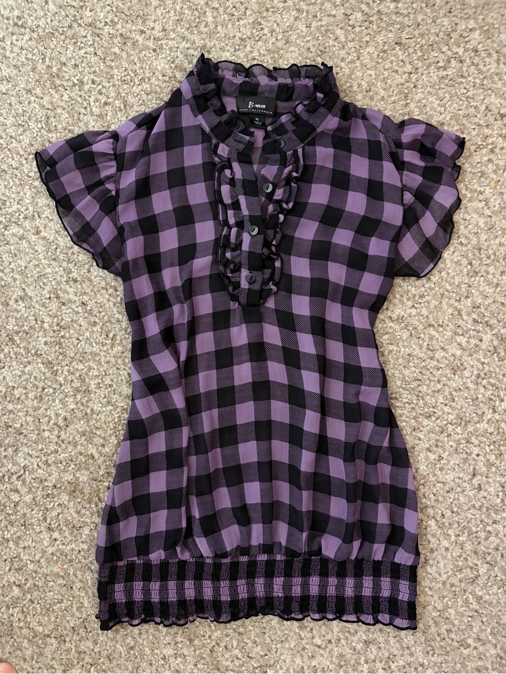 B. Wear Purple Plaid Ruffle-Neck Women’s Top